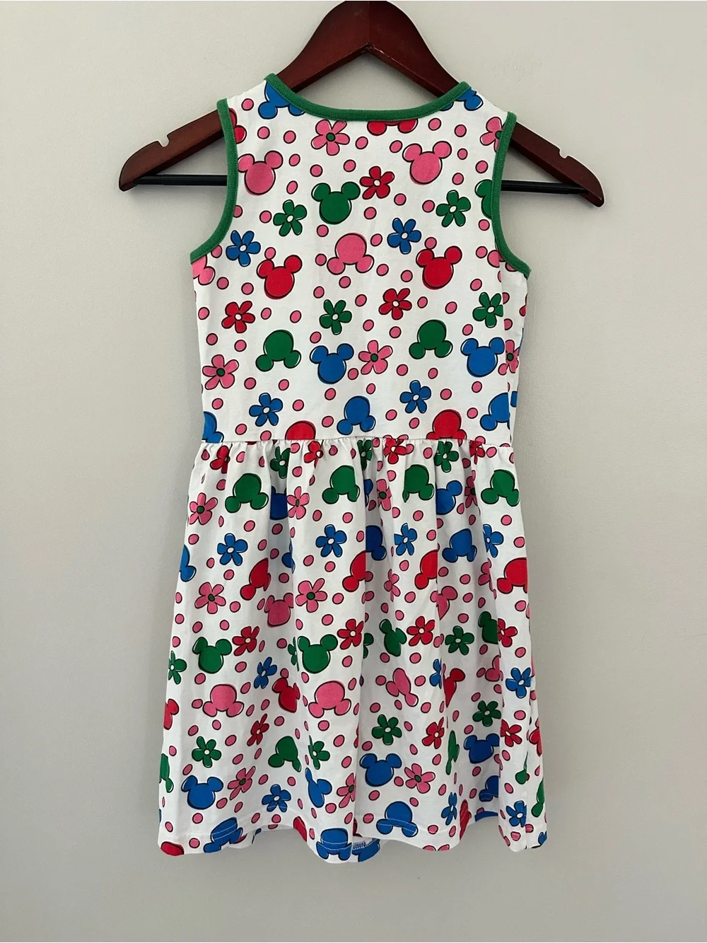 Hanna Andersson Sleeveless 100% Cotton White Floral & Mickey Print Play Dress